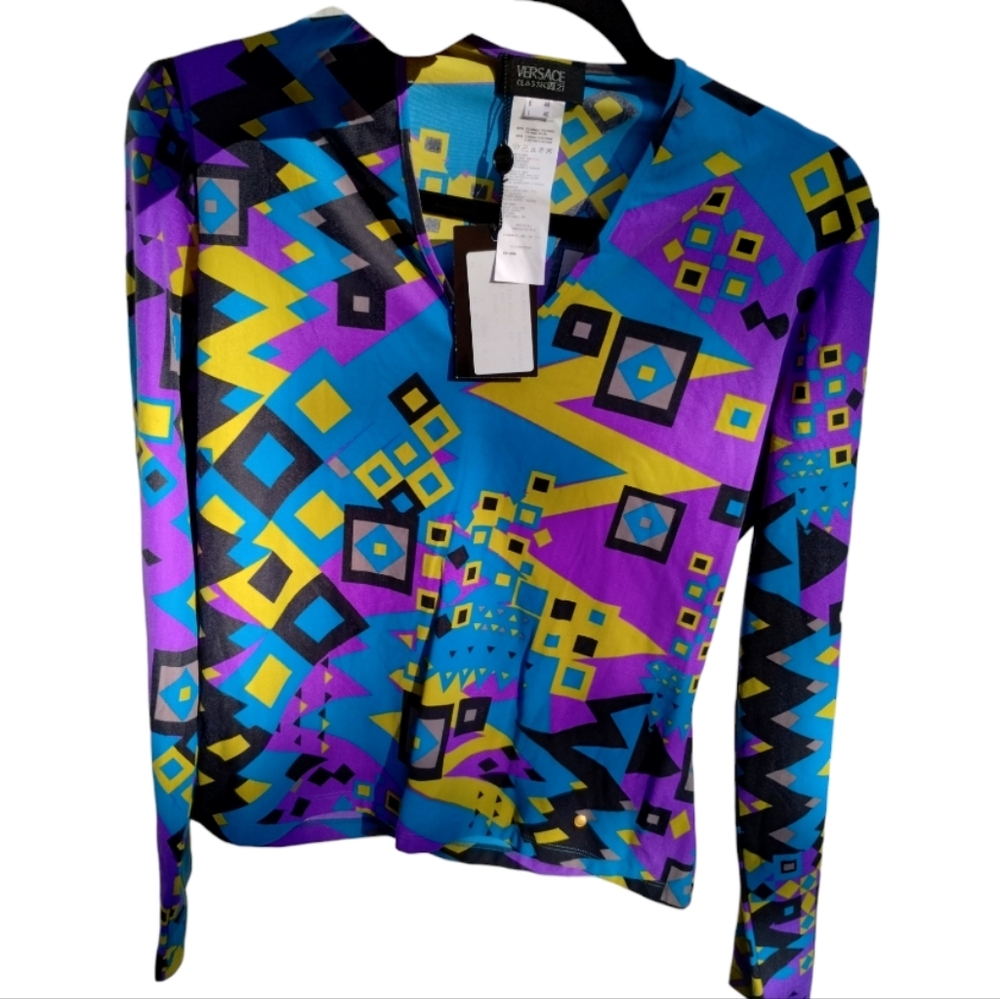NWT VERSACE Classic V2 Colorful Y2K Vintage Geometric Print Top - Picture 3 of 10